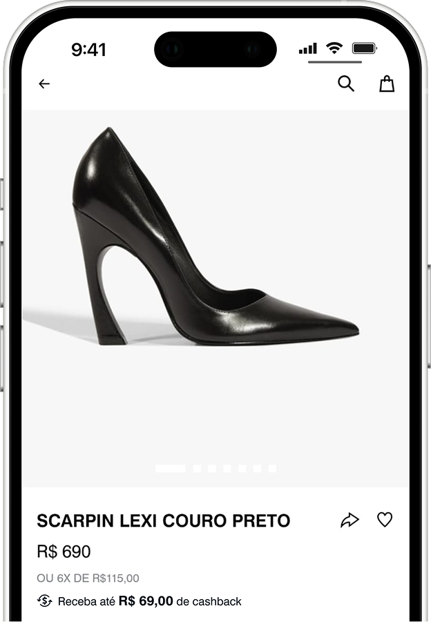 Página de produto mostrando o valor de geração do cashback