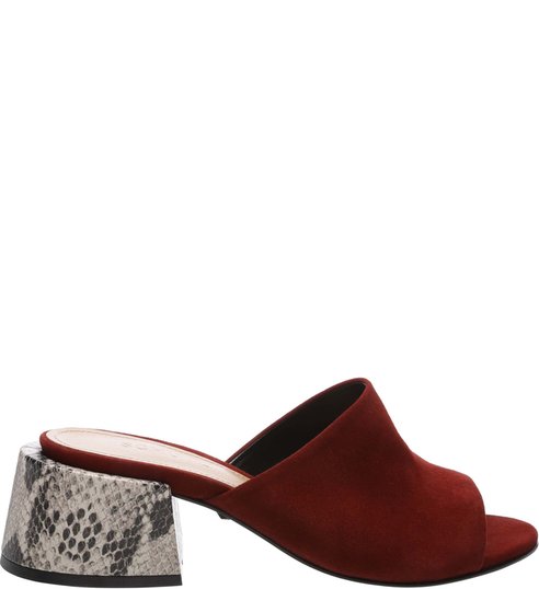 Mule Chunky Heel Snake Red Brown Mule Chunky Heel Snake Red Brown