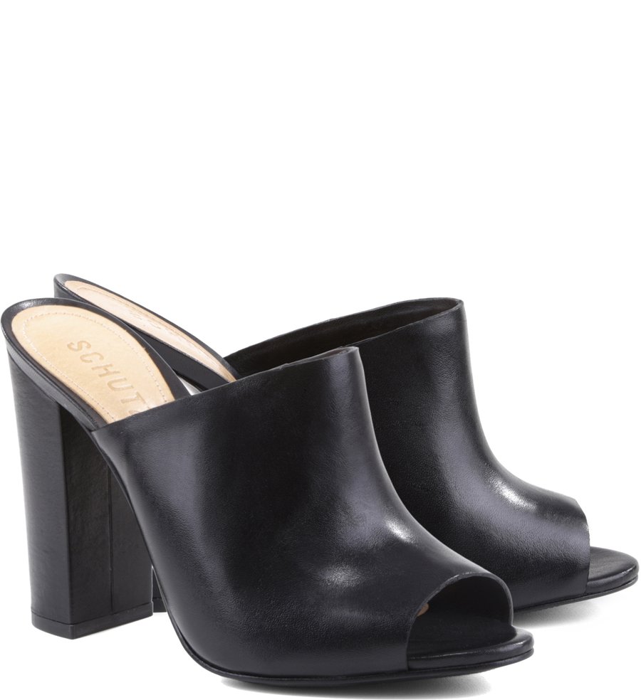 black leather mules block heel