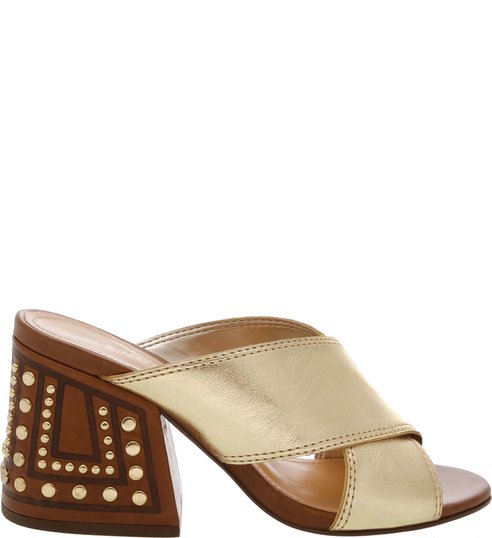 Mule Block Heel Studs Gold Mule Block Heel Studs Gold