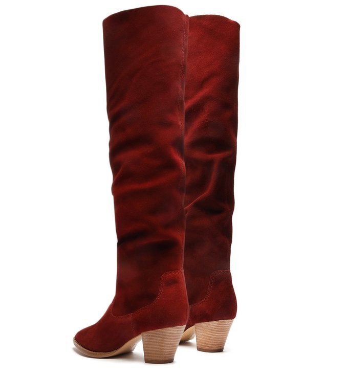 Bota Cano Longo Salto Bloco Camurça Marrom Bota Cano Longo Salto Bloco Camurça Marrom