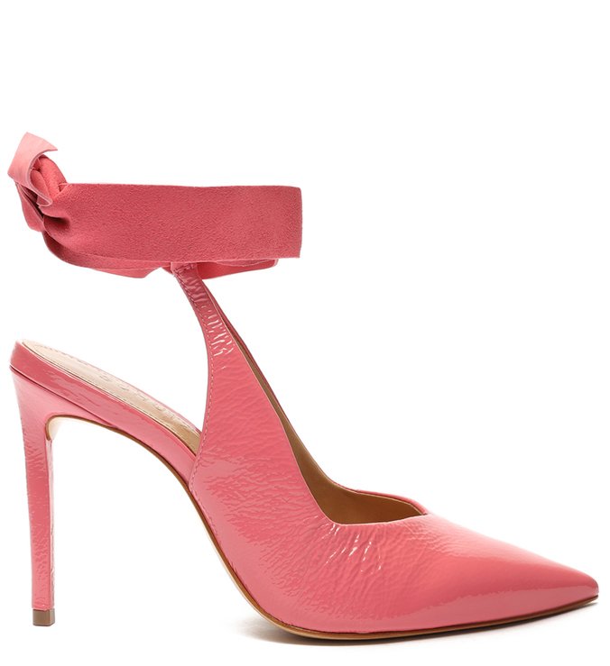 Sapato Scarpin Verniz Amarração Rosa Claro