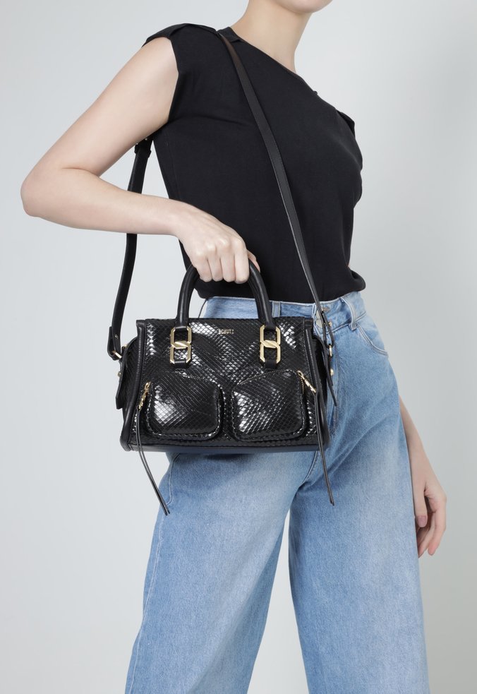 Bolsa Mini Tote Harper Couro Snake Preta