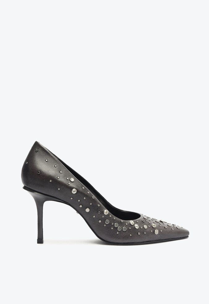 Sapato Scarpin Charlize Glam High Siletto Couro Cinza