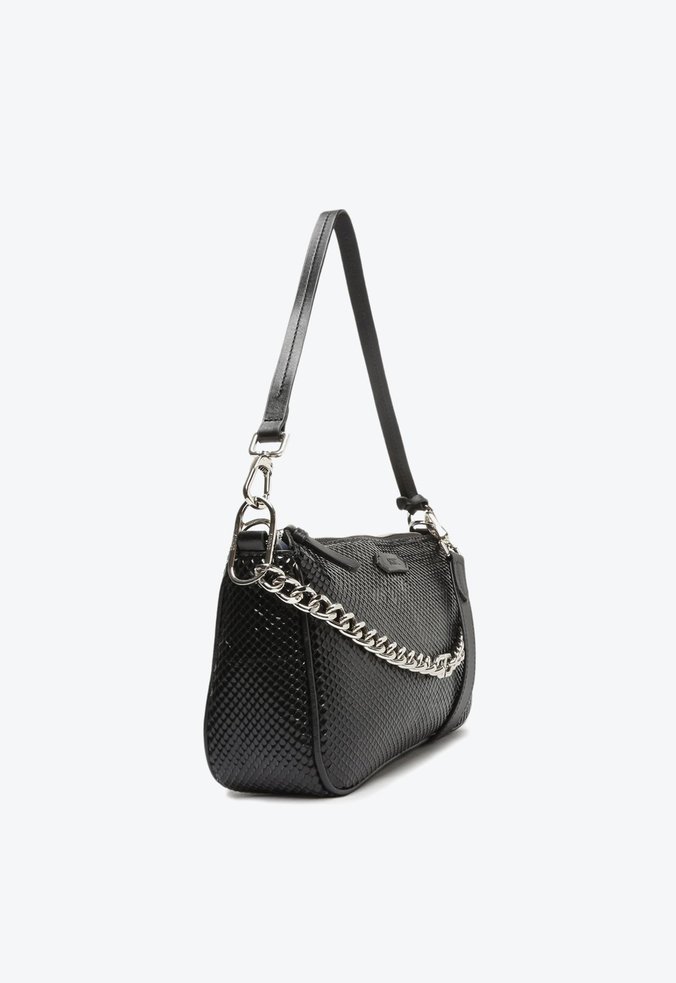 Bolsa Tiracolo Grande Emmy Couro Snake Preta