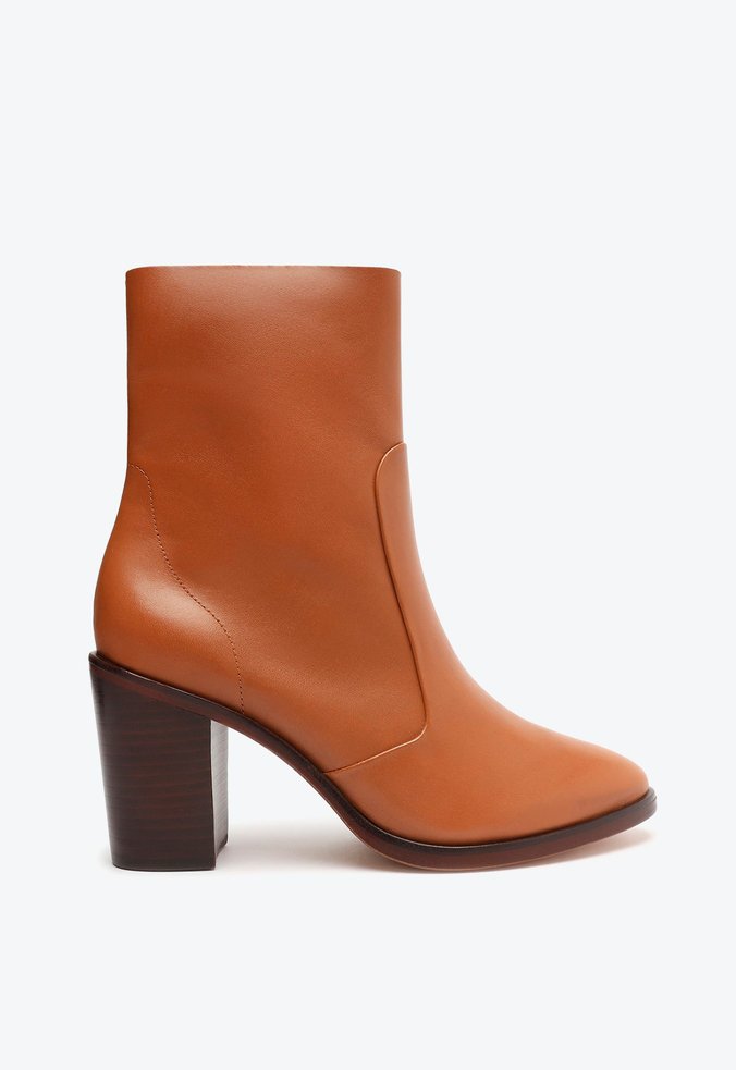 Bota Salto Bloco Western Couro Marrom