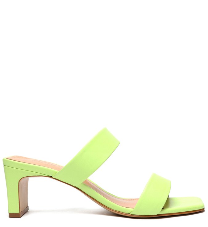 Sandália Mule Salto Couro Verde Neon Sandália Mule Salto Couro Verde Neon