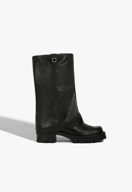 Bota Salto Bloco Médio Couro Preto