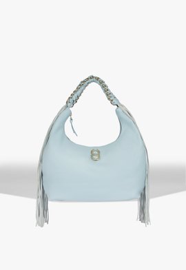 Bolsa Tote Grande Blossom Couro Franjas Azul