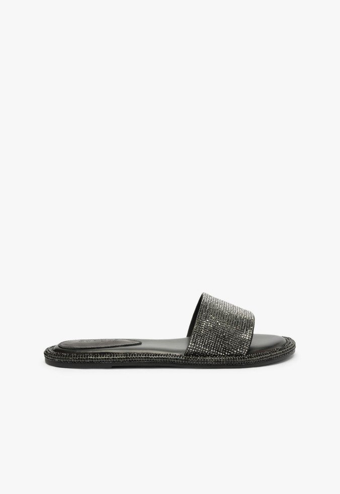 Sandália Slide Strass Preta