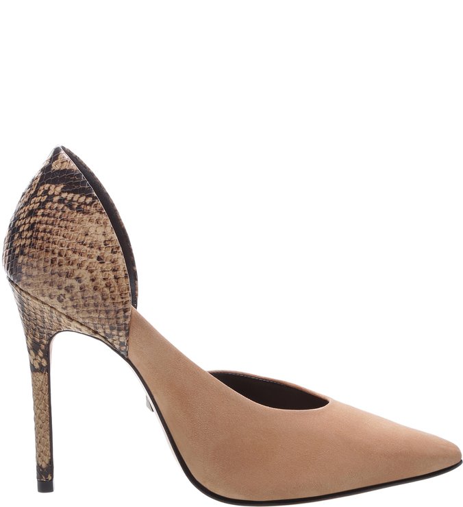 Sapato Scarpin Nobuck Snake Bege