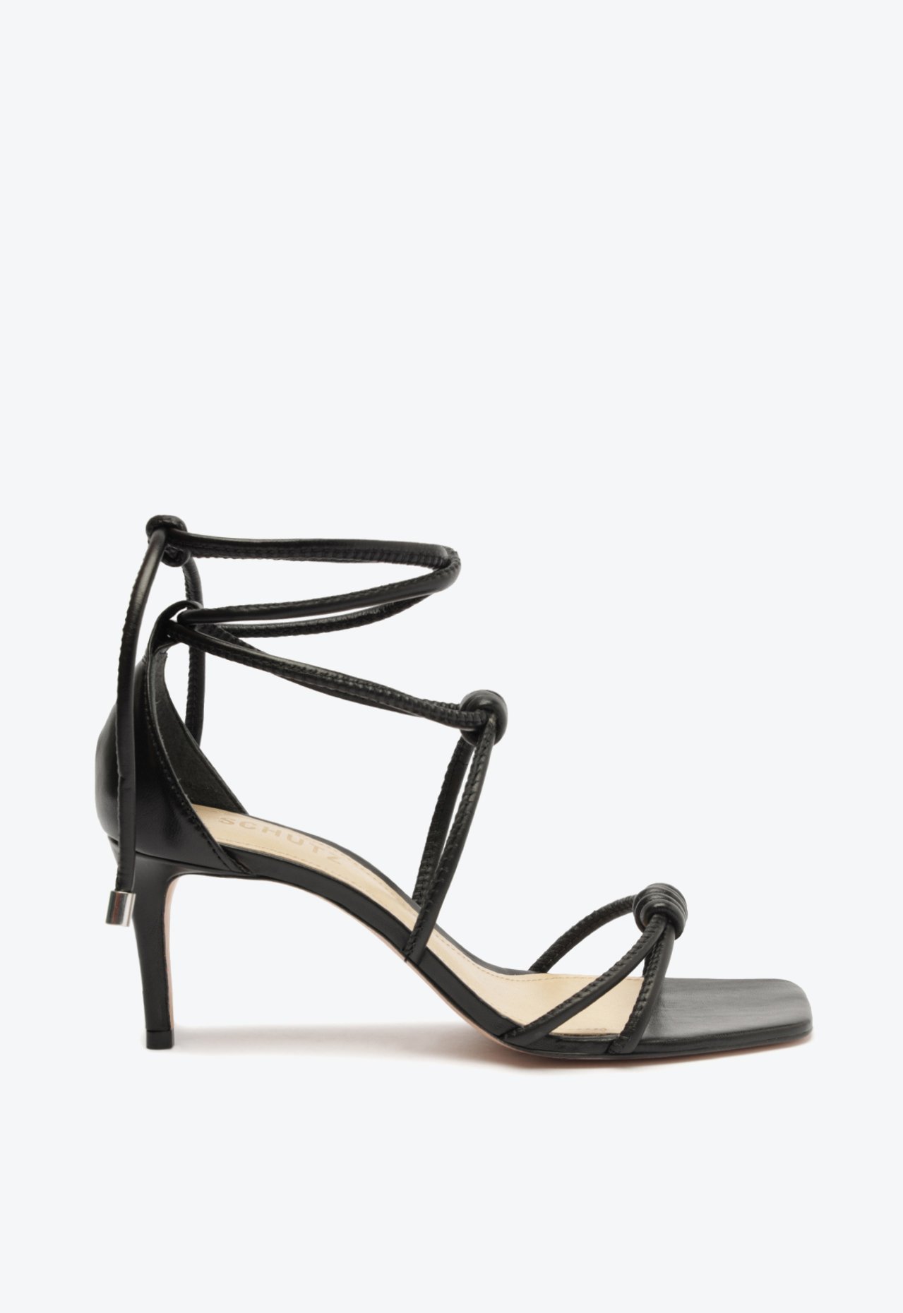 Sandália Lace Up Lela Mid Salto Fino Preta | Schutz
