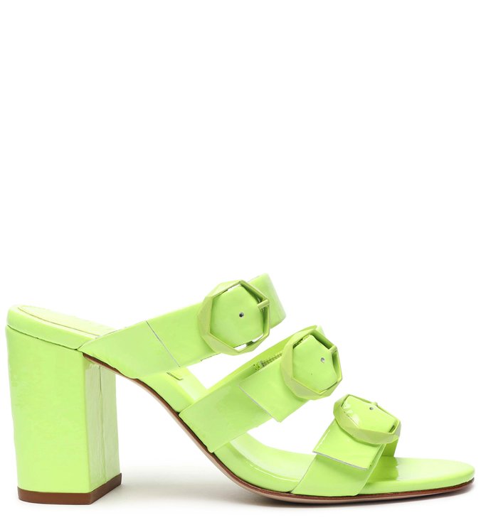 Sandália Mule Fivela Verniz Neon Verde