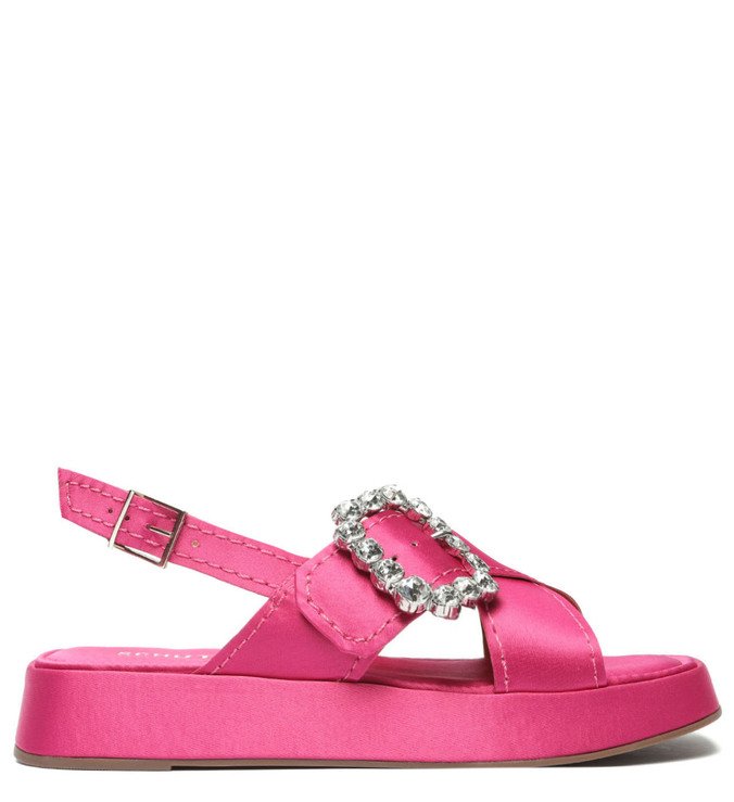 Sandália Papete Flatform Cetim Rosa
