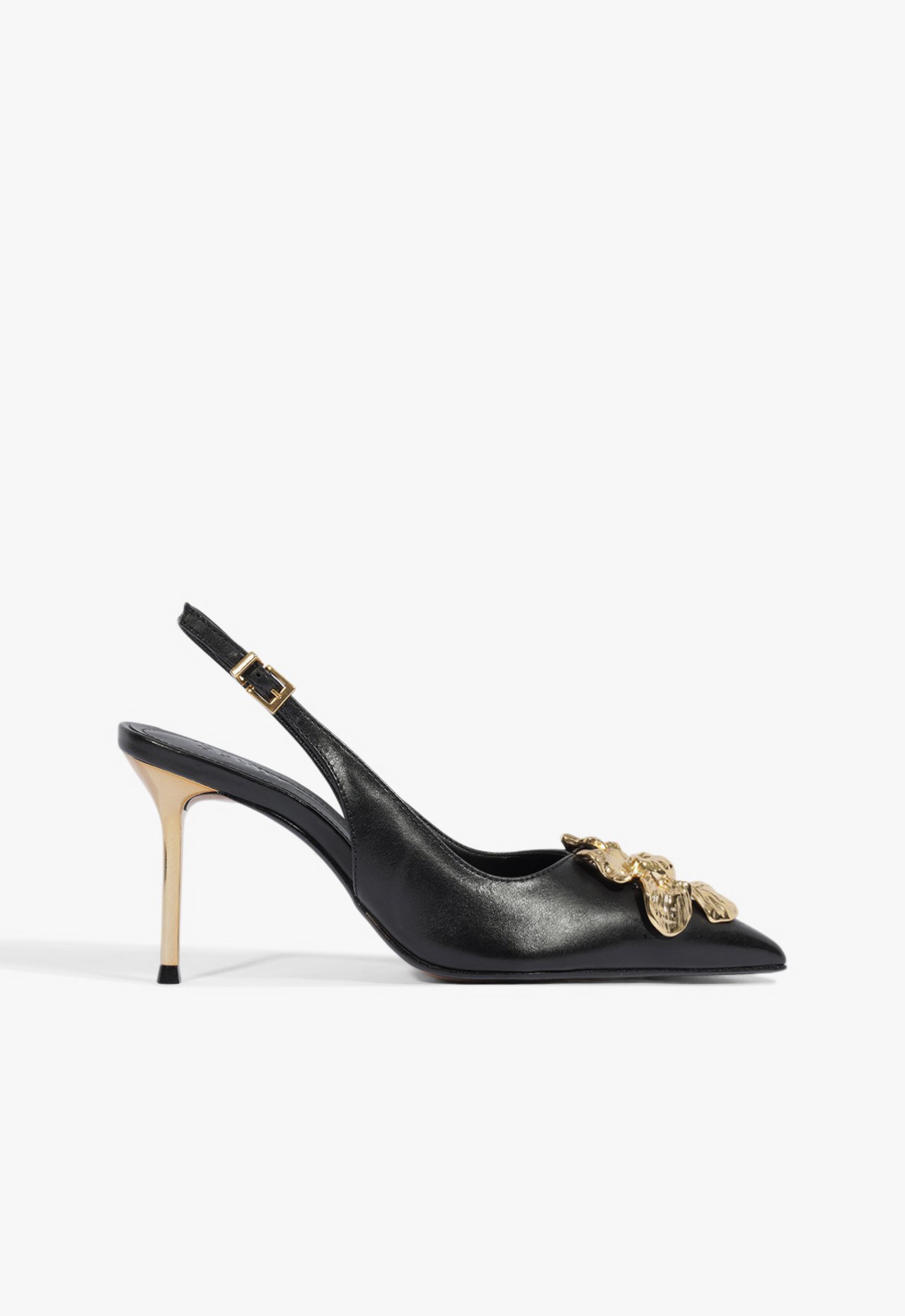 Scarpin Slingback Salto Flora Couro Preto | Schutz