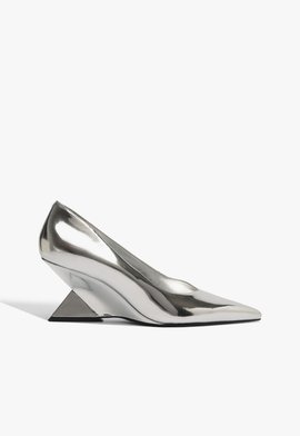 Scarpin Salto Geométrico Metalizado Prata