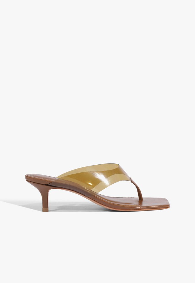 Sandália Salto Fino Bico Quadrado Marrom