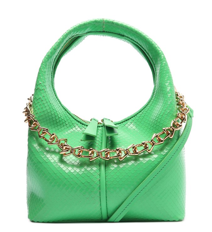 Bolsa Tiracolo Pequena Wanted Corrente Couro Snake Verde