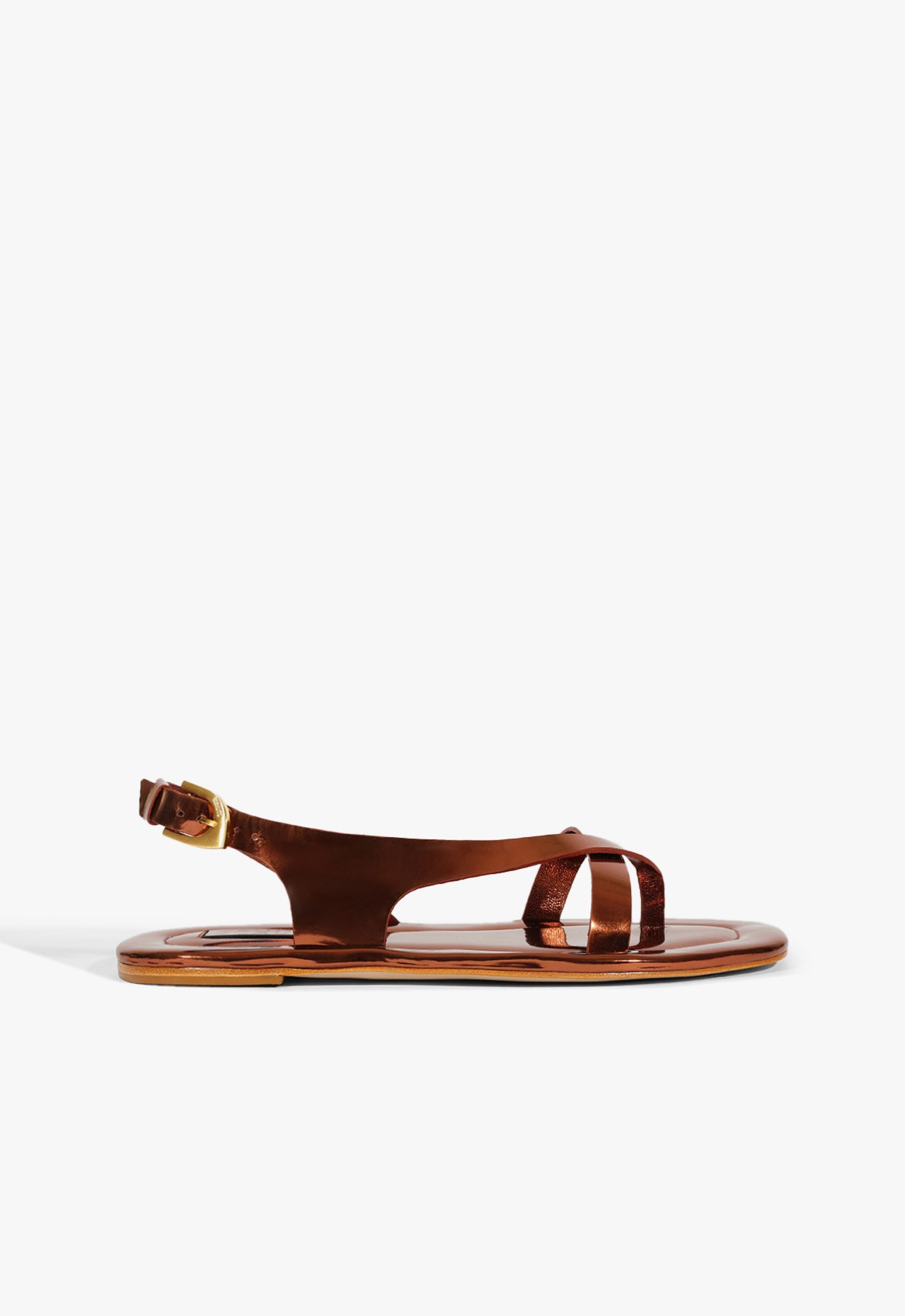 Sandália Rasteira Tiras Metalizada Couro Marrom | Schutz