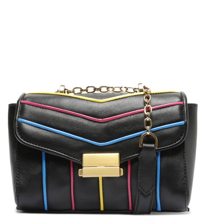 Bolsa Tiracolo Pequena Becky Couro Preta Colorida