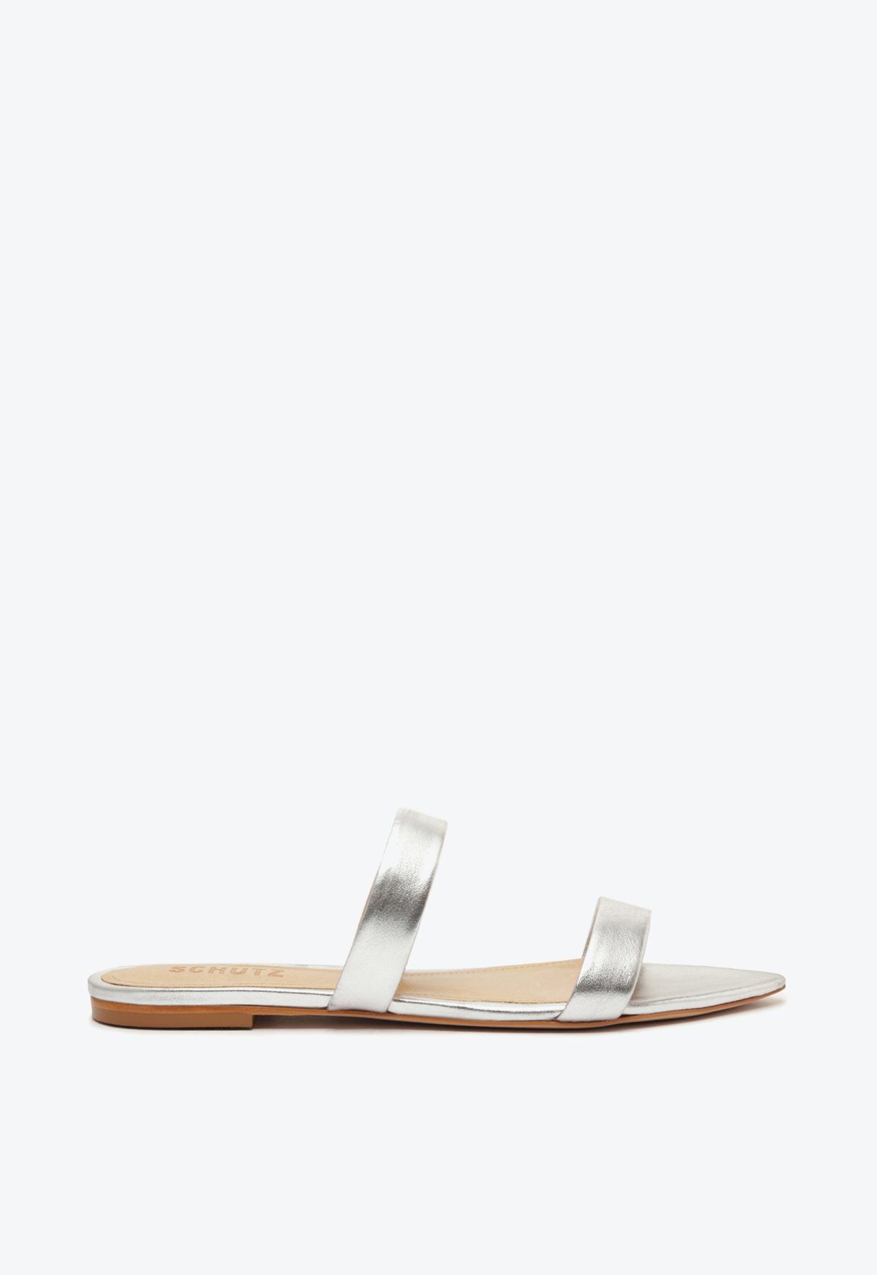 Sandália Rasteira Bico Fino Couro Prata | Schutz