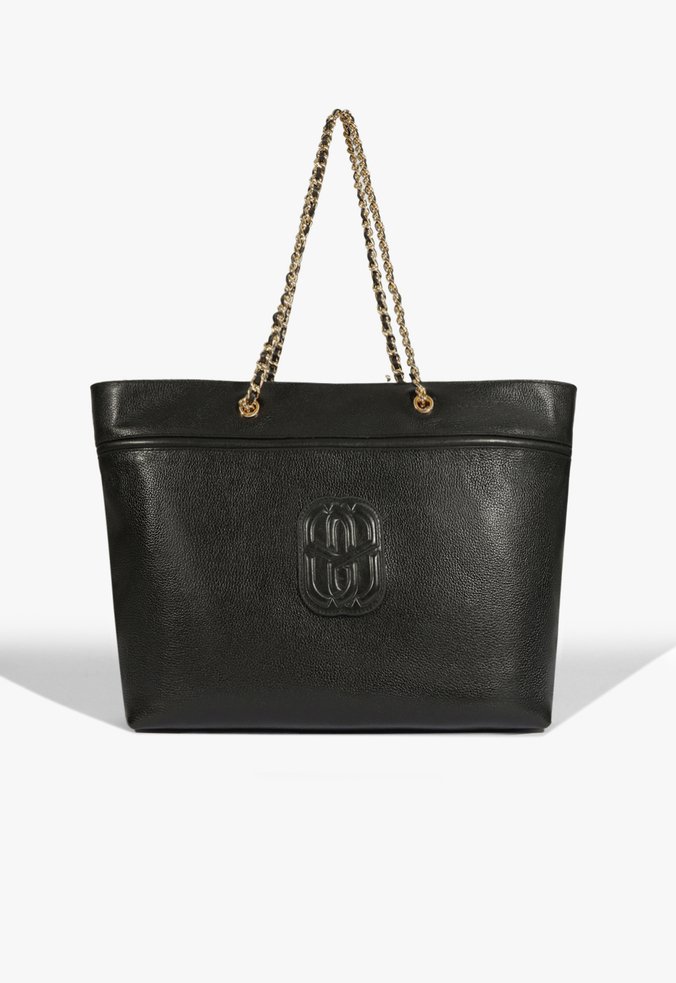 Bolsa Shopping Belle Couro Preta e Dourado