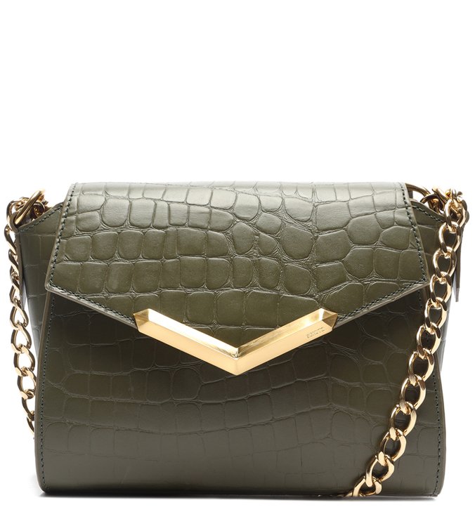 Bolsa Tiracolo Pequena Alexa Croco Verde-Militar
