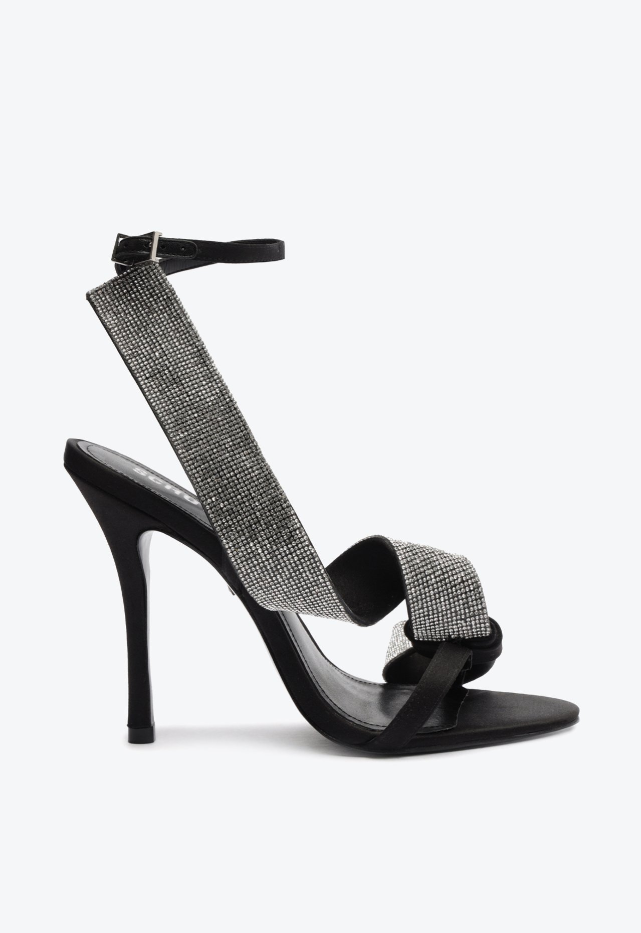 Sandália Cetim Kirsten Salto Alto Fino Preta | Schutz