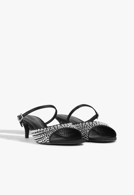 Sandália Louise Low Preta Prateada Crystal By Swarovski | Schutz