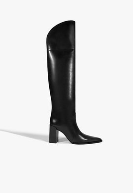 Bota Over The Knee Salto Bloco Couro Preto