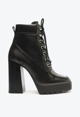 Bota Coturno Salto Bloco Alto Couro Preta
