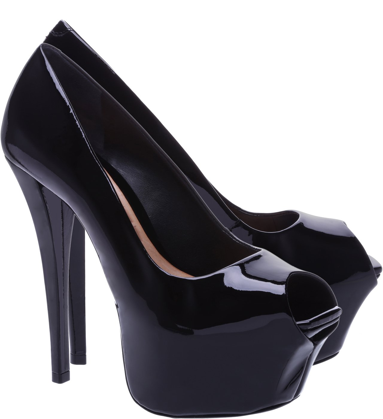 Sapato Peep Toe Meia Pata Verniz Preto Schutz