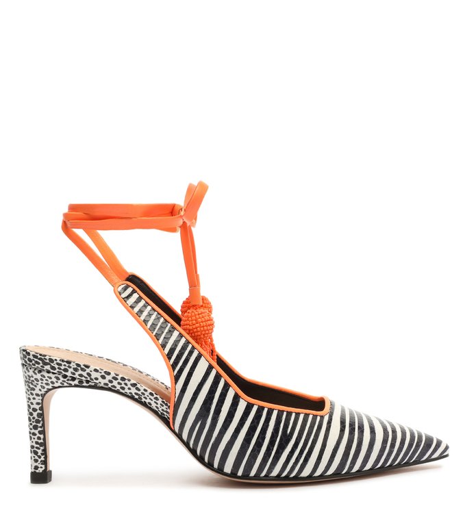 Sapato Scarpin Amarração Zebra Laranja