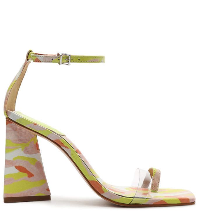 Sandália Salto Alto Avva Estampada Verde Neon