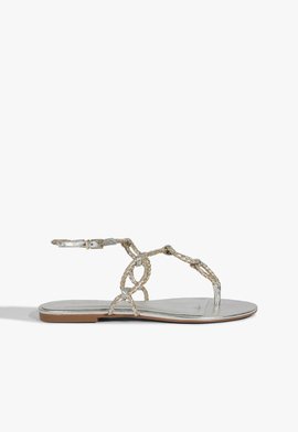 Sandália Rasteira Statement Couro Prata