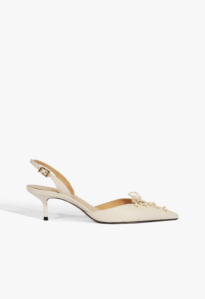 Sapato Scarpin Slingback Sabrine Mid Couro Off White