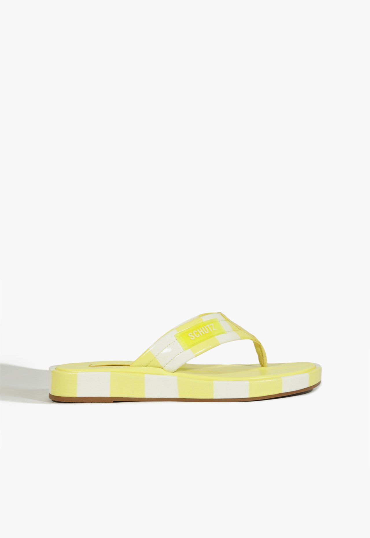 Vista 2 Chinelo Zoe Couro Croco Listras Neon Schutz Amarelo Schutz Amarelo