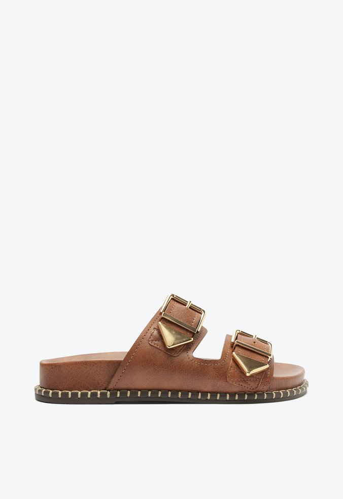 Sandália Papete Couro Triangle Marrom