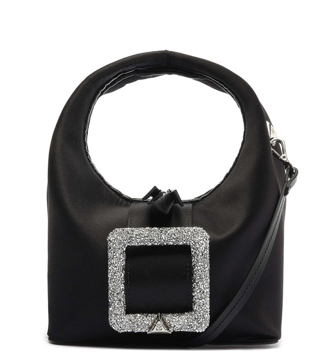 Bolsa Tiracolo Pequena Wanted Fivela Cetim Couro Preta