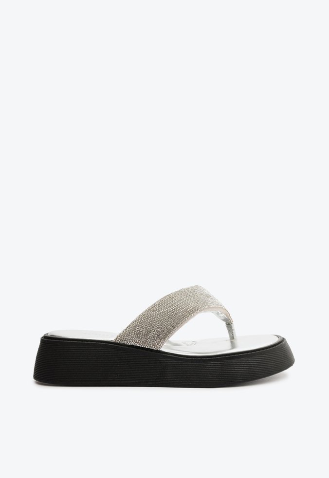 Chinelo Plataforma Tira Metalizada Prateado