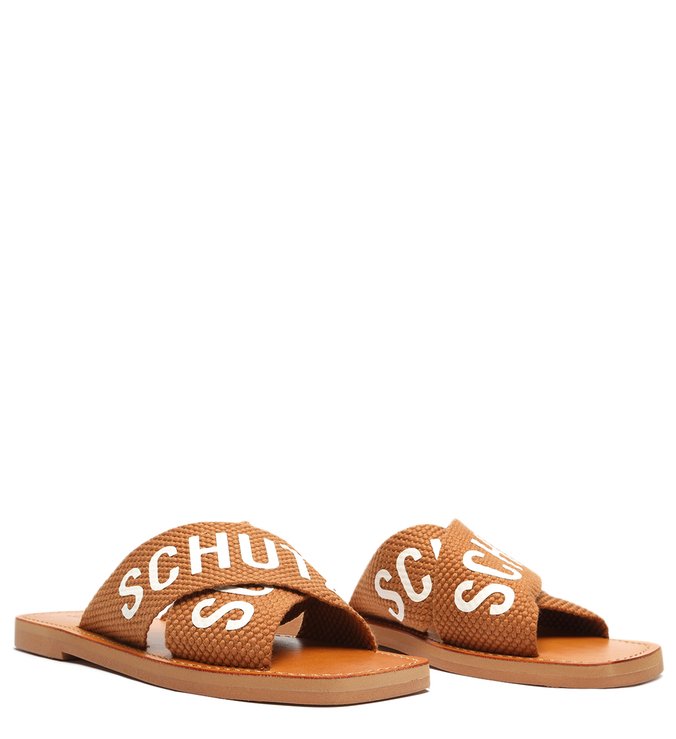 Sandália Rasteira de X Schutz Logo Caramelo Sandália Rasteira de X Schutz Logo Caramelo