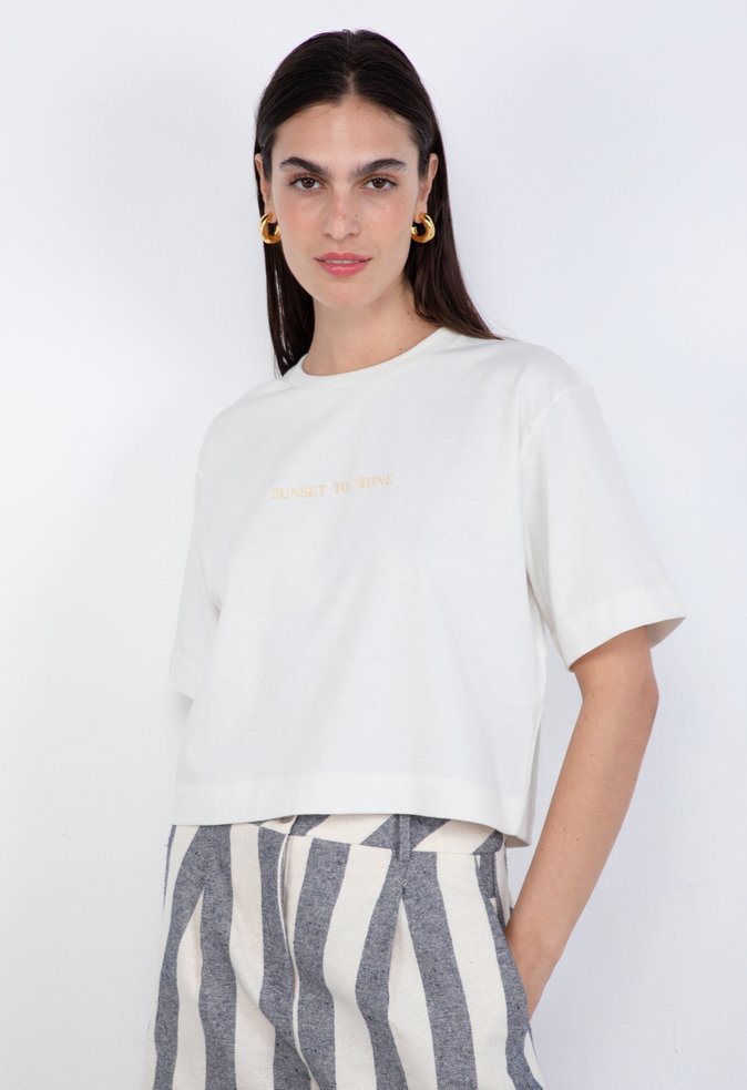 Camiseta Cropped Algodão Milene Sunset Branca