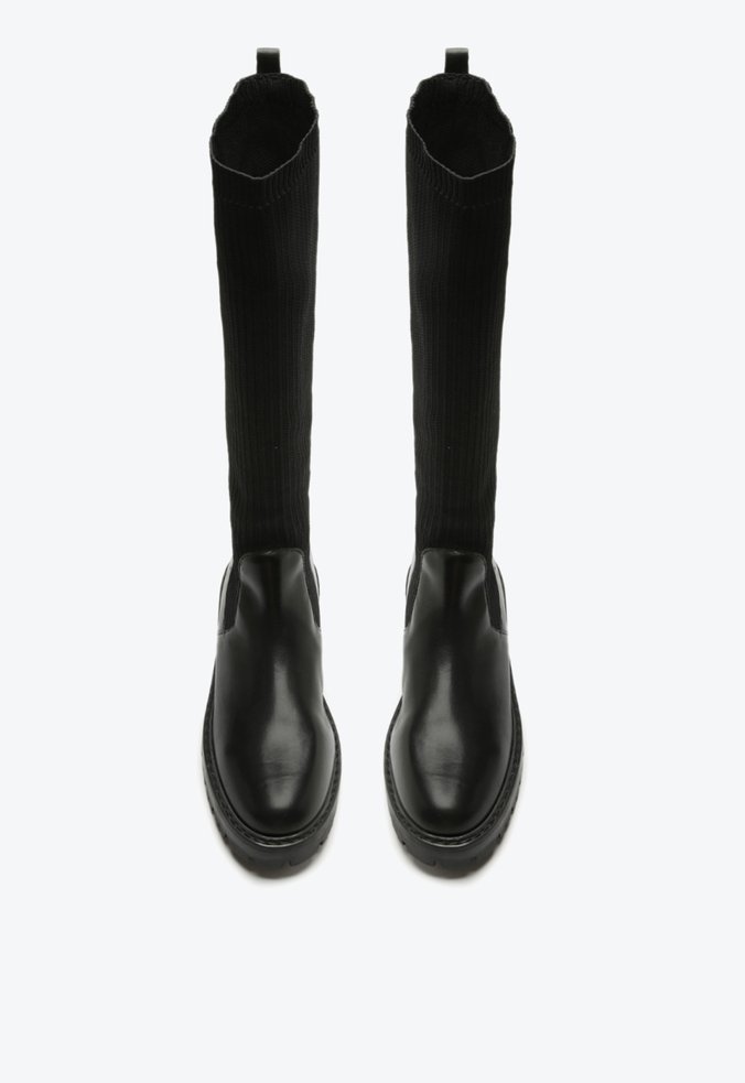 Bota Cano Alto Knit Preta