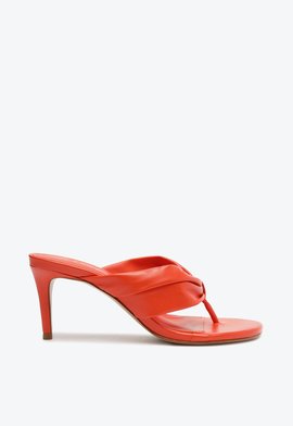 Chinelo Salto Fino Médio Couro Laranja