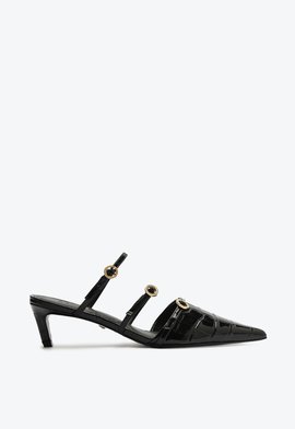 Mule Curve Heels Vinil Croco Preta