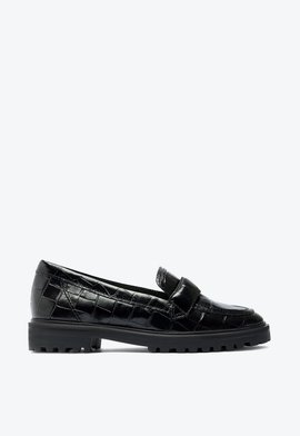 Mocassim Tratorado Couro Croco Preto