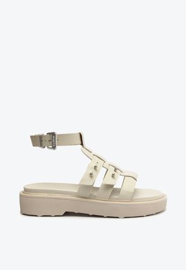 Sandália Papete Tiras Couro Off White