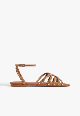 Sandália Rasteira Studs Couro Marrom