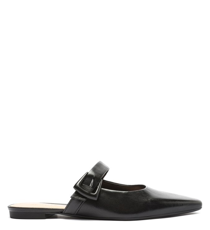 Sapato Mule Flat Couro Preto