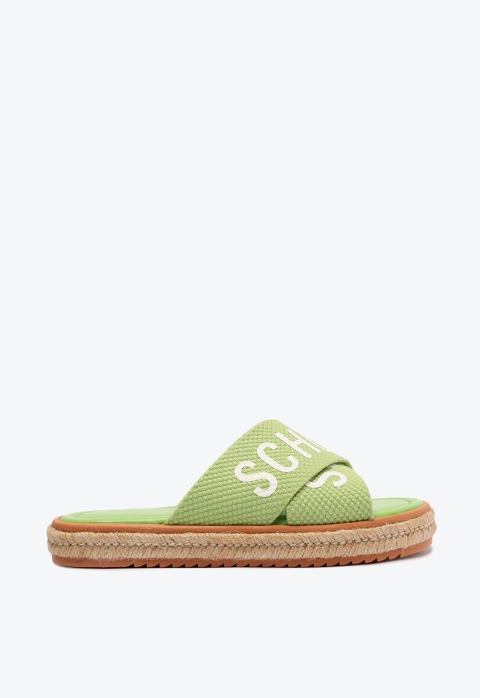 Sandália Rasteira de X Logo Corda Tecido Verde